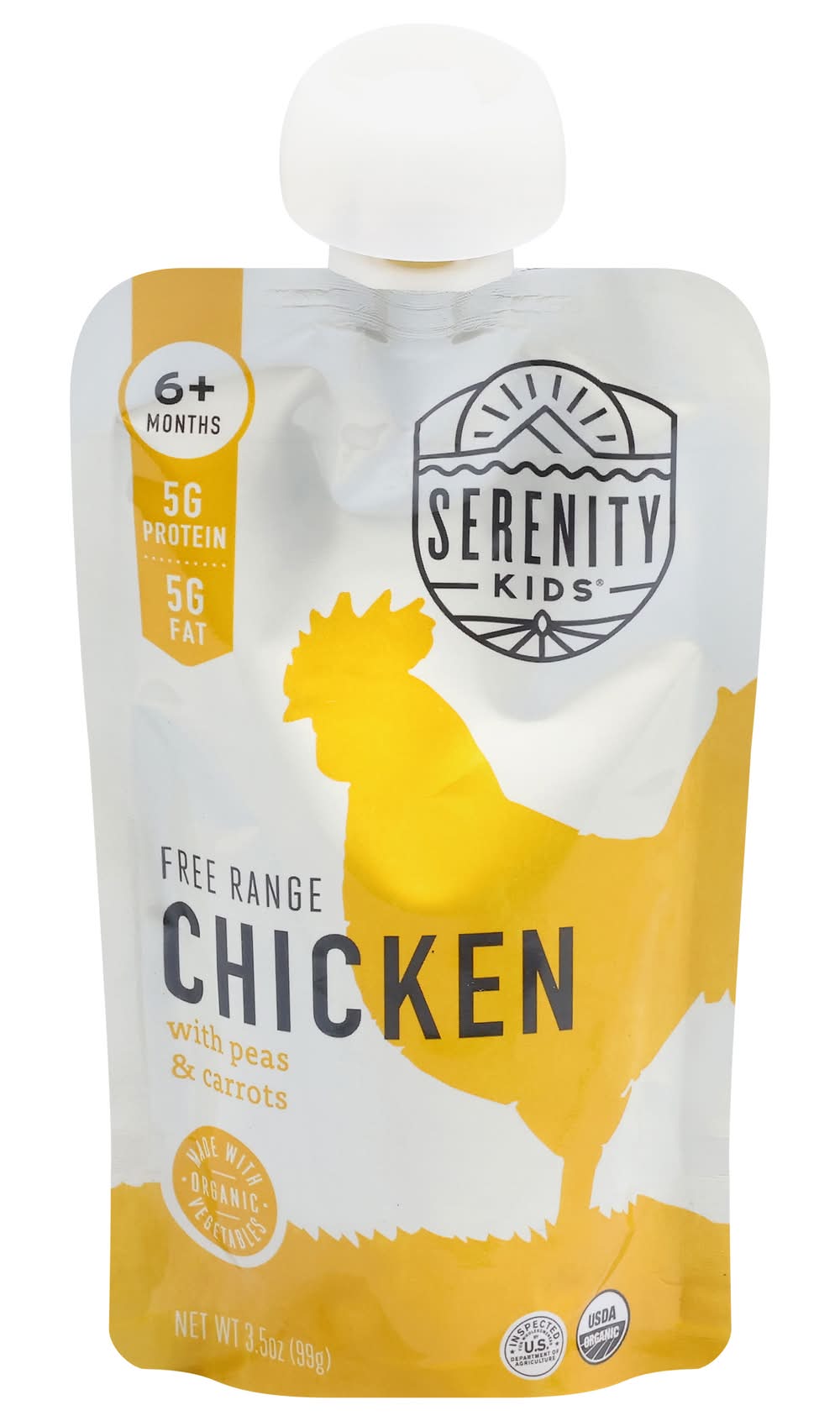 Serenity Kids Free Range Baby Food, Chicken With Peas & Carrots, 6M+ (3.5 oz)