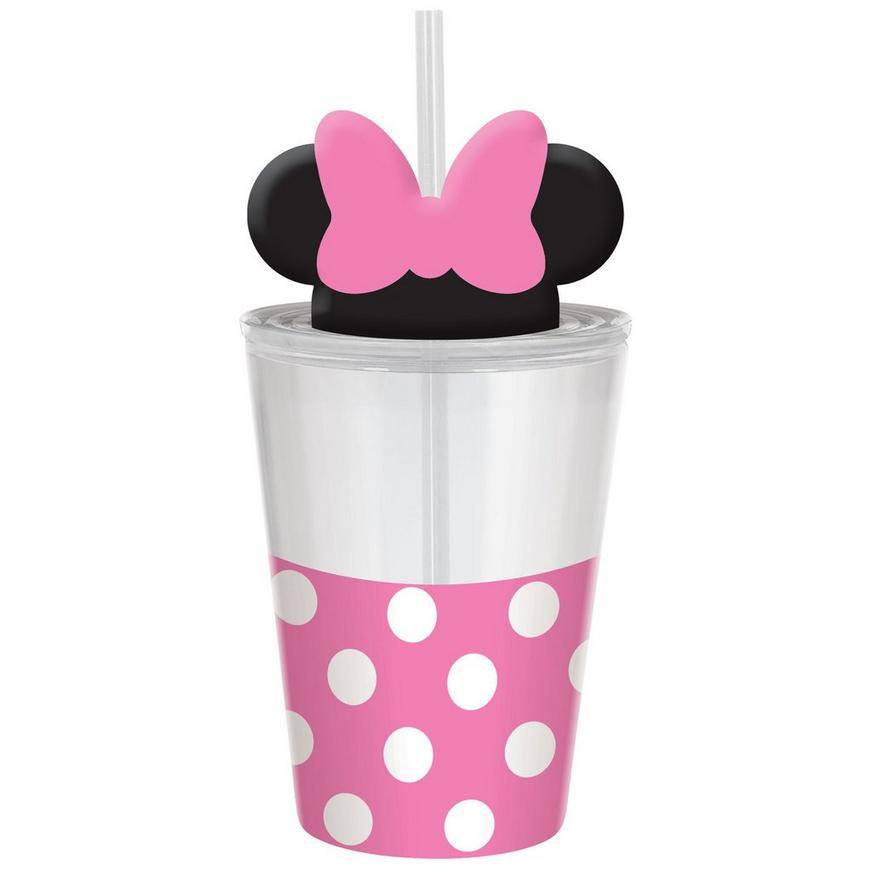 Amscan Minnie Mouse Forever Plastic Party Cup With Straw Lid 12 oz