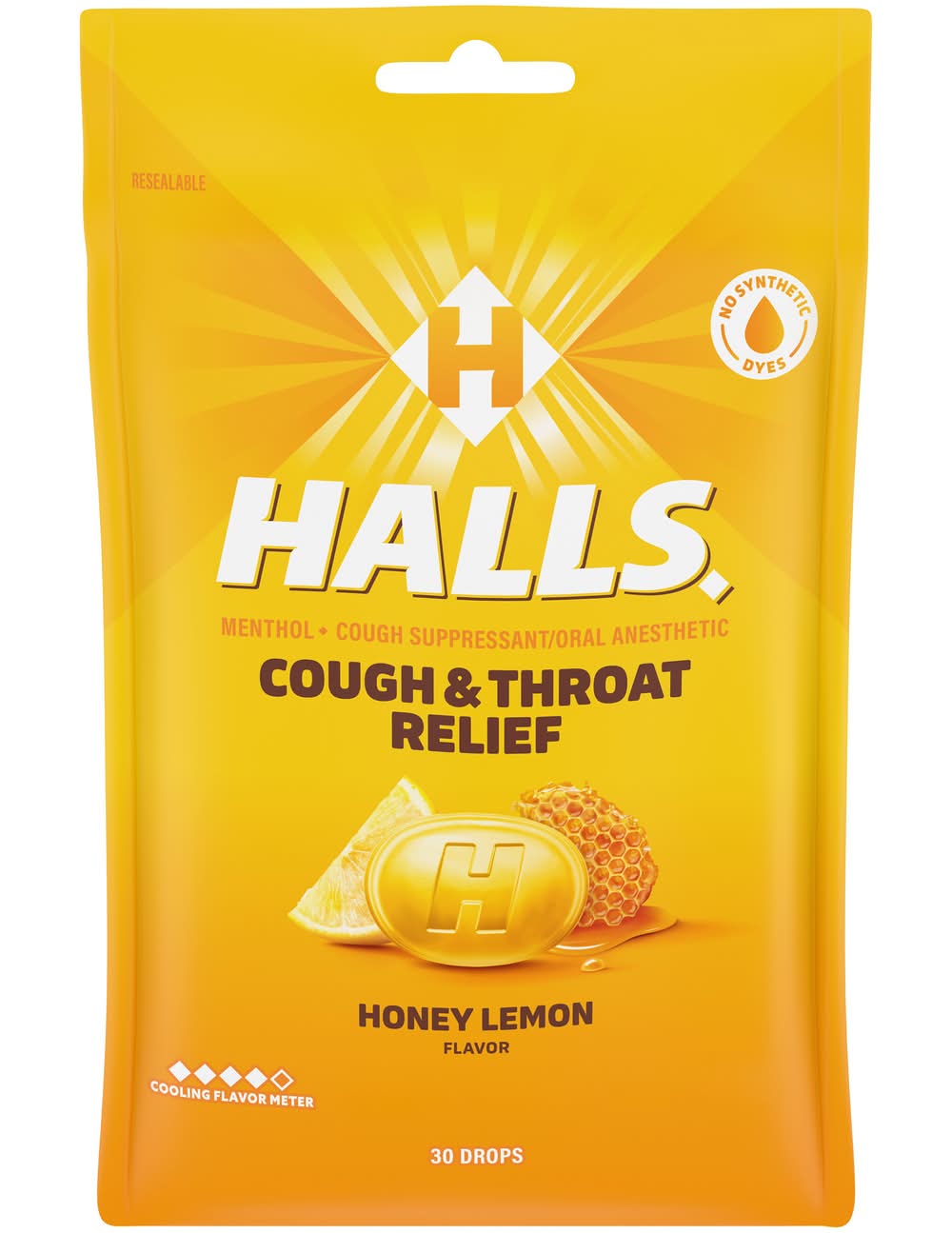 Halls Menthol Cough & Throat Relief Suppressant 30 Drops, Honey Lemon