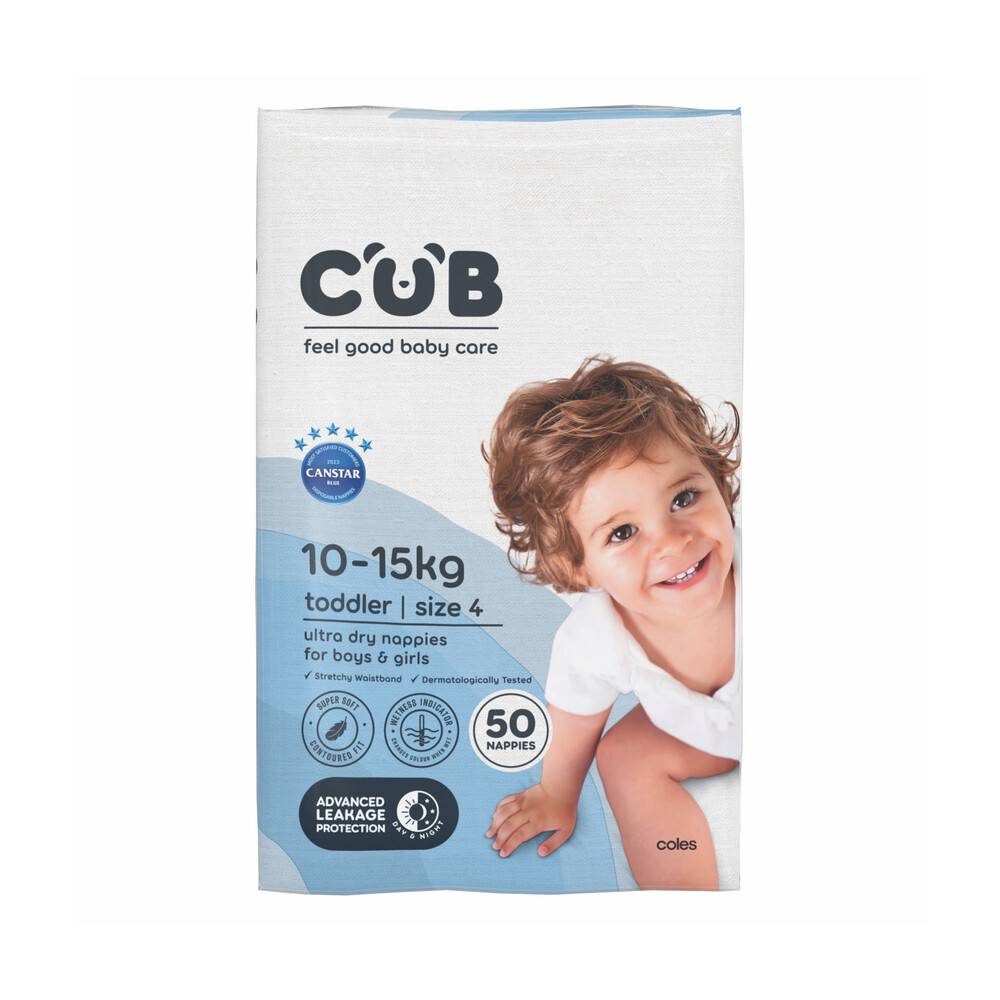 Cub Unisex Toddler Nappies Size 4 50 pack