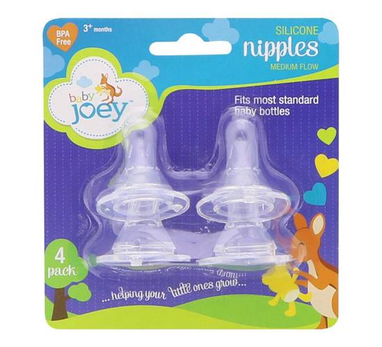 Baby Joey Medium Flow Silicone Nipples (4 ct)