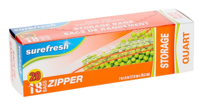 Surefresh Zipper Seal Quart Storage Bags, 7x8 in (20 ct)