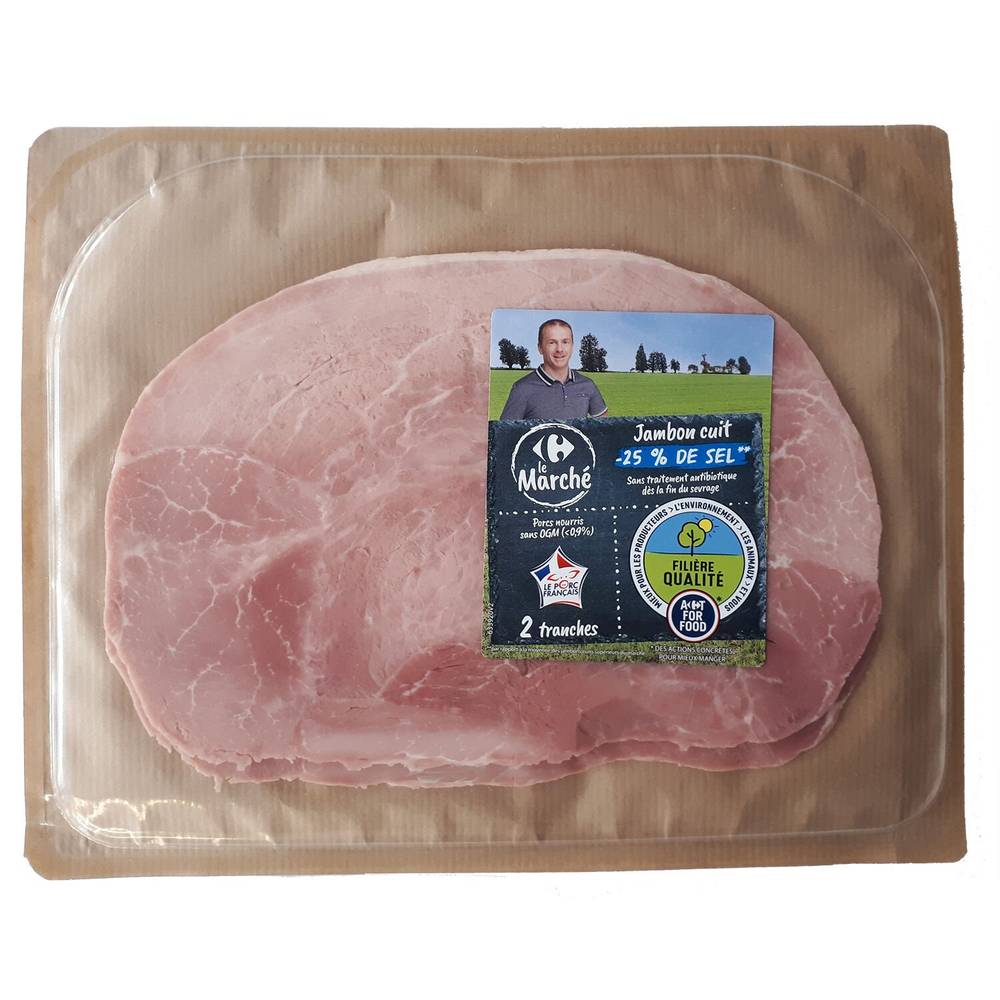 Filière Qualité Carrefour - Jambon cuit découenné réduit en sel  (2 pièces)