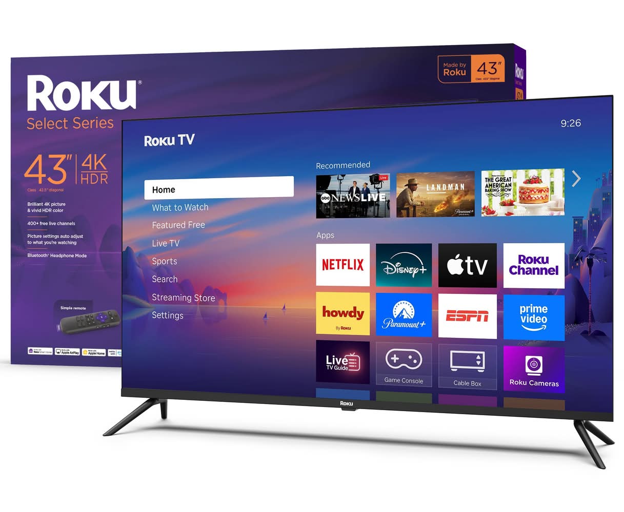 ROKU Select Series 4k Hdr Smart Tv With Remote, 43 Inch