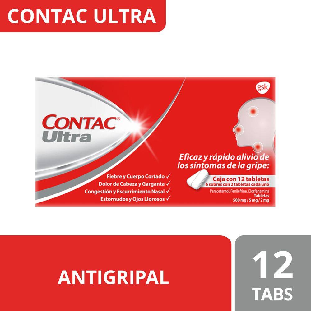 Contac · Ultra antigripal en tabletas (6 x 2 un)