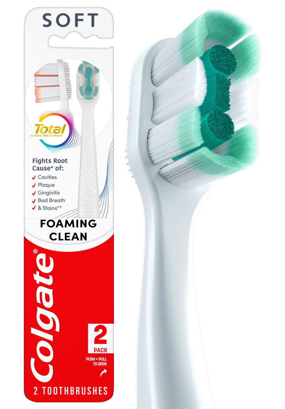 Colgate Total Active Prevention Foaming Clean Soft Toothbrushes (2 ct)