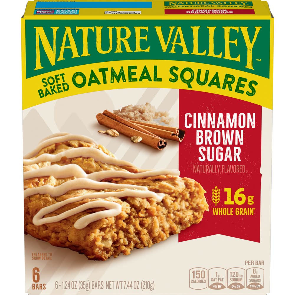 Nature Valley Soft Baked Oatmeal Squares Bars, Cinnamon Brown Sugar (6 x 1.24 oz)