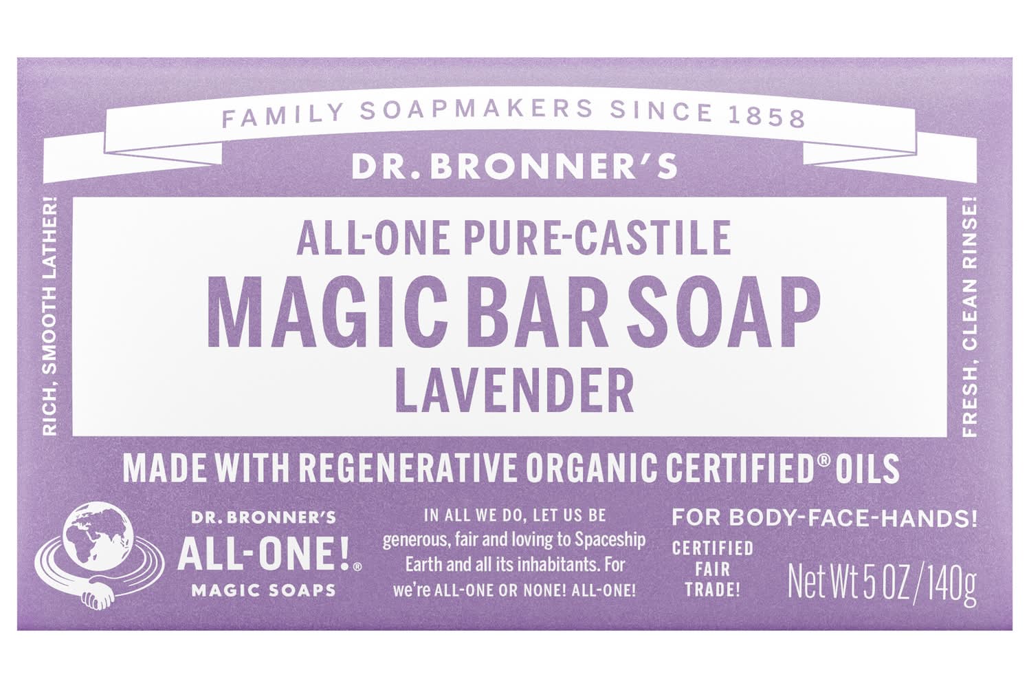 Dr. Bronner's All-One Hemp Pure Castile Magic Bar Soap, Lavender (5 oz)