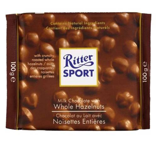 Ritter Sport Milk Chocolate, Whole Hazelnuts (100 g)