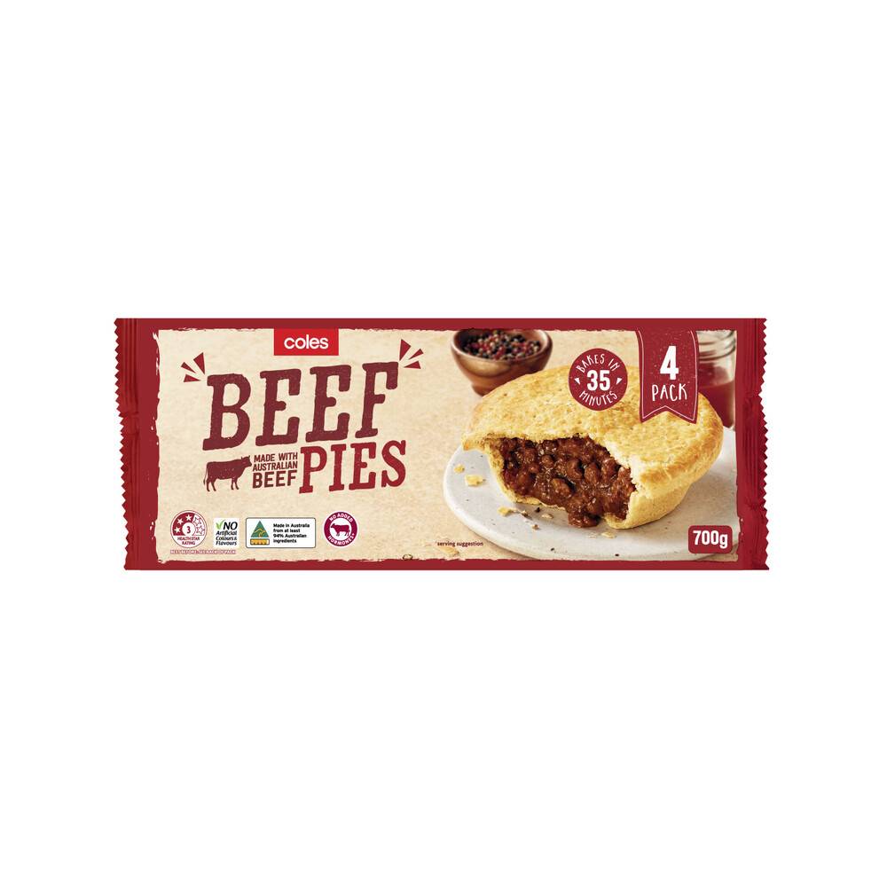 Coles Frozen Meat Pies 4 pack 700g