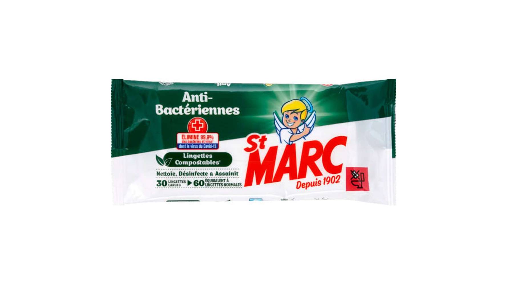 Saint Marc Lingettes Anti Bacteriennes Compostables Le paquet de 30