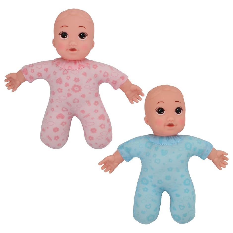 Perfectly Cute Hard Plastic Soft Plush Baby Doll, 8 in