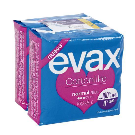 EVAX Cottonlike compresa normal con alas bolsa 16 uds