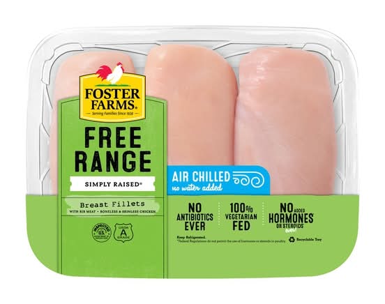 Foster Farms, Simply Raised Free Range Boneless Skinless Breast Fillets