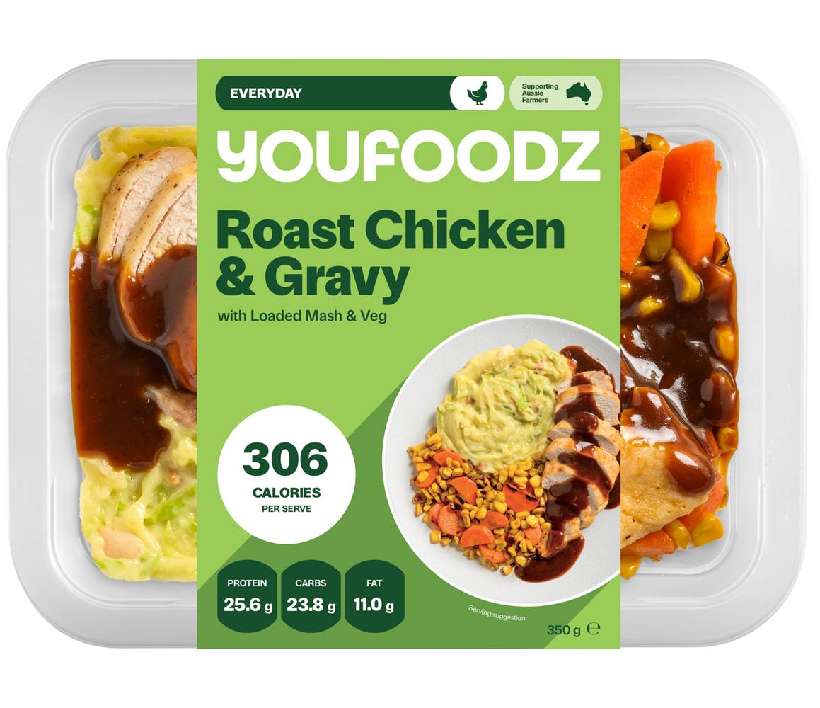 Youfoodz Roast Chicken & Gravy With Loaded Mash & Veg (350g)