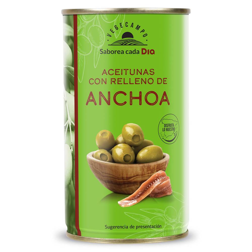 Aceitunas Rellenas De Anchoa Vegecampo De Dia Lata 150 G