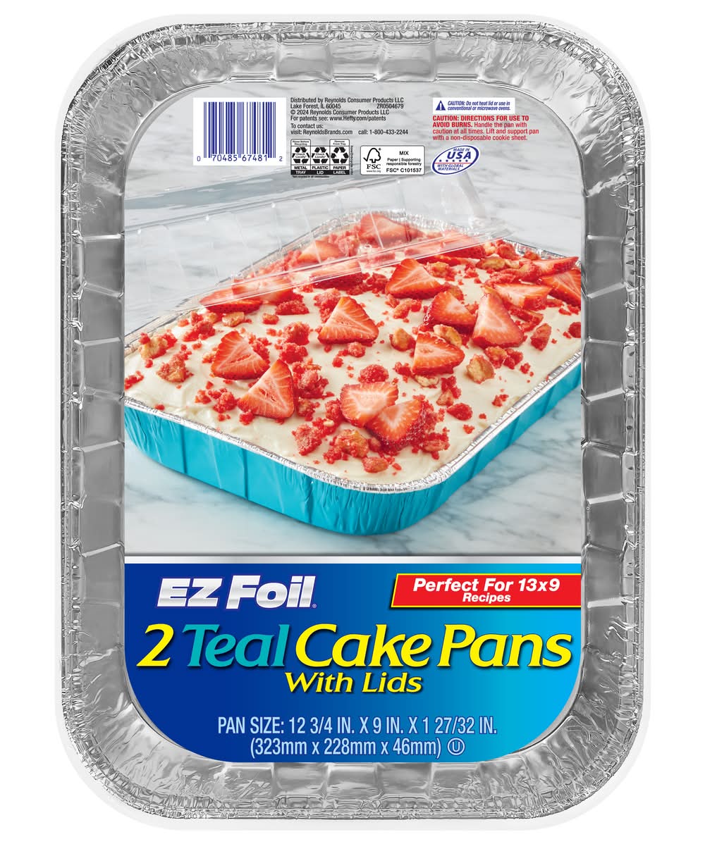 EZ Foil Teal Cake Pans With Lids, 13x9 in (2 ct)
