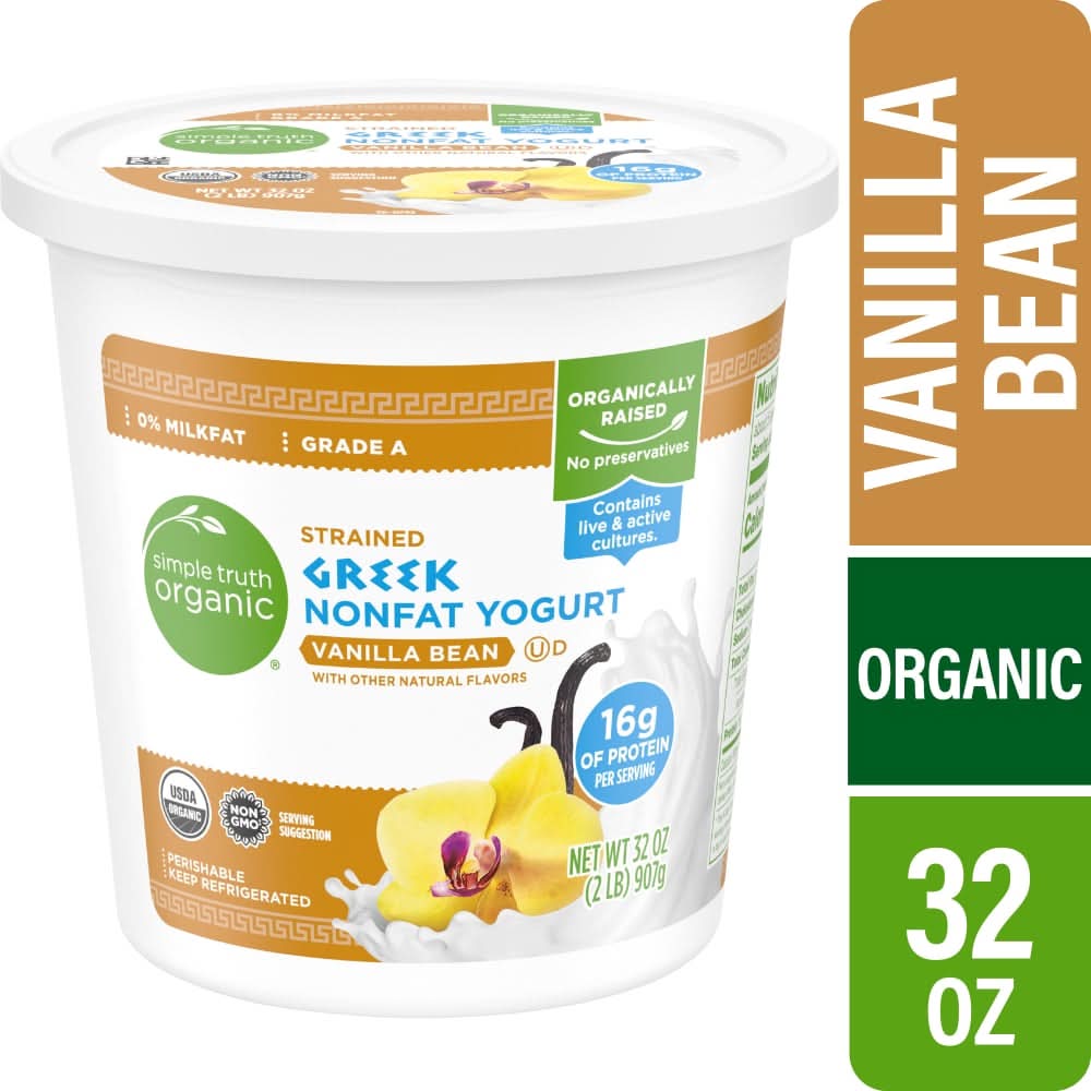 Simple Truth Organic Strained Greek Nonfat Yogurt, Vanilla Bean (32 oz)
