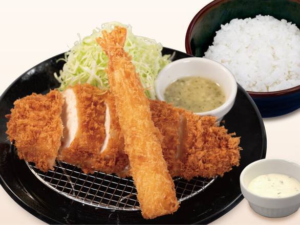 肉厚チキンムネかつ＆海老フライ1尾定食