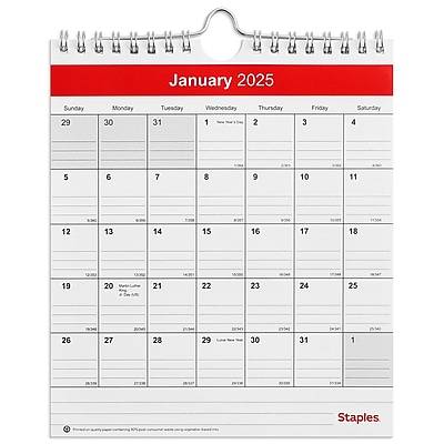 Staples 2025 Wall Calendar, Red-White