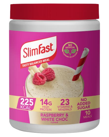 SlimFast Raspberry-White Chocolate, Meal Replacement Shake Powder Tin (365g)