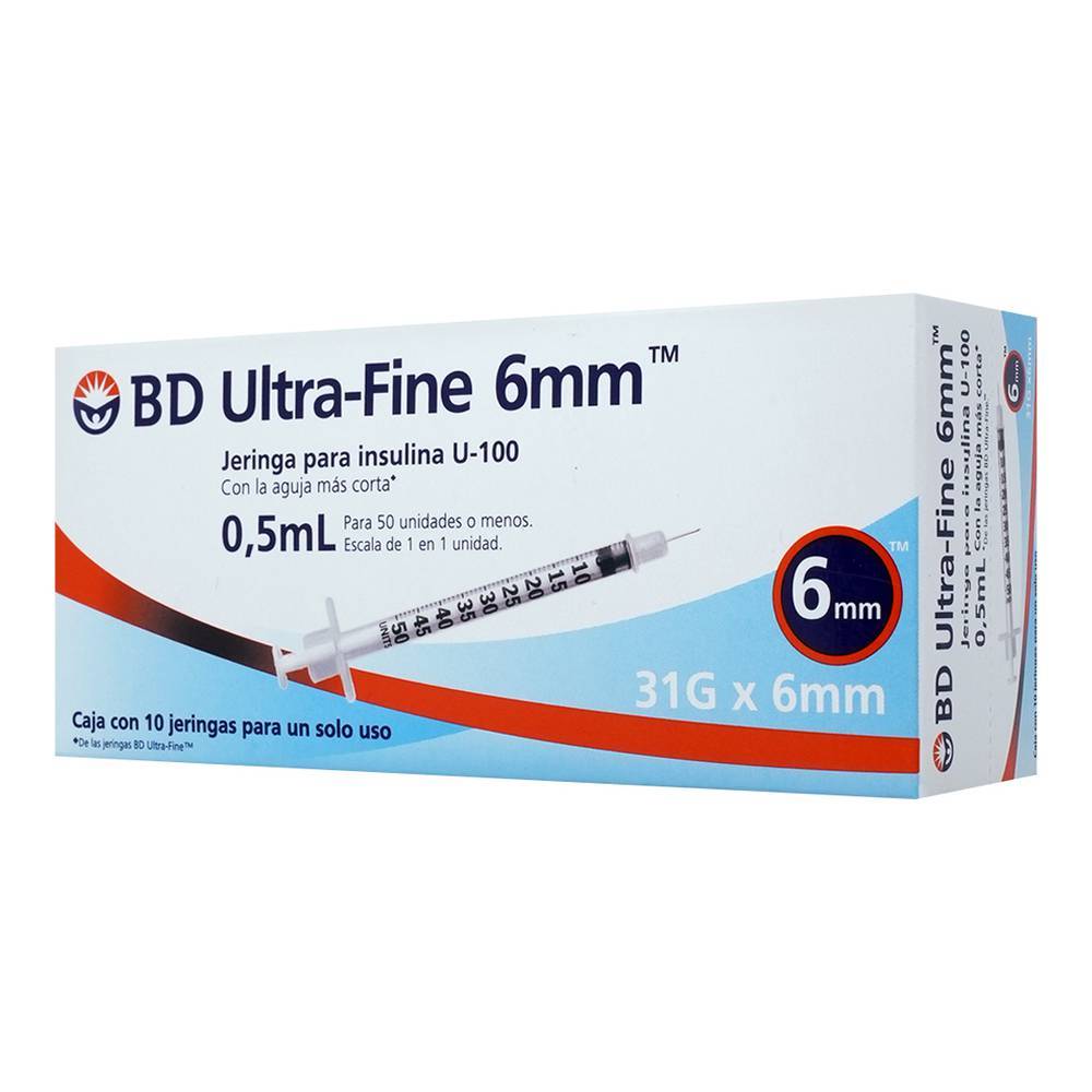 Ultra-fine jeringa para insulina u-100 0.5 ml (10 piezas)