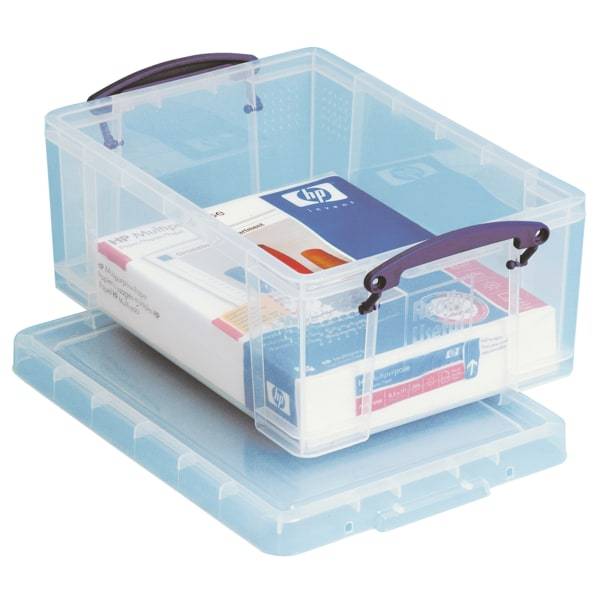 Really Useful Box Plastic Storage Container With Built-In Handles and Snap Lid 9 Liters Clear