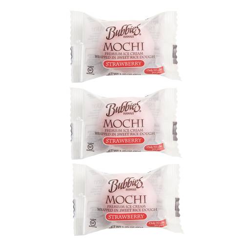 3ct Bubbies Hawaii Strawberry Mochi Ice Cream Individually Wrapped