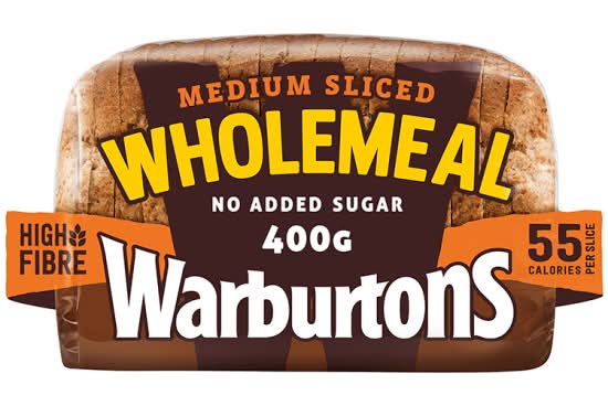 Warburtons No Added Sugar Medium Sliced Wholemeal Bread (400g)