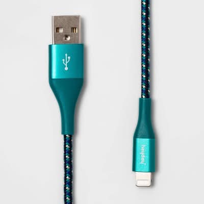 Heyday Lightning To Usb a Braided Cable, 6 ft, Ocean Teal-Navy