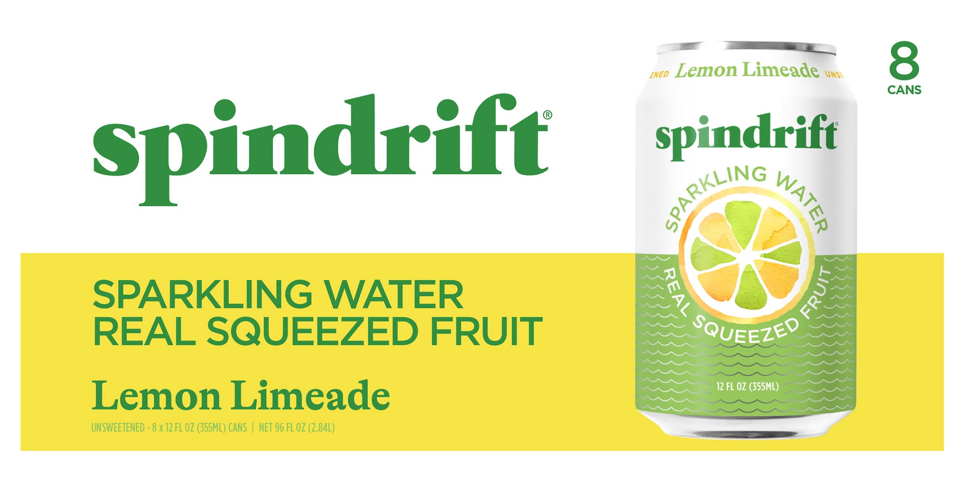 Spindrift Unsweetened Sparkling Water, Lemon Limeade (8 x 12 fl oz)