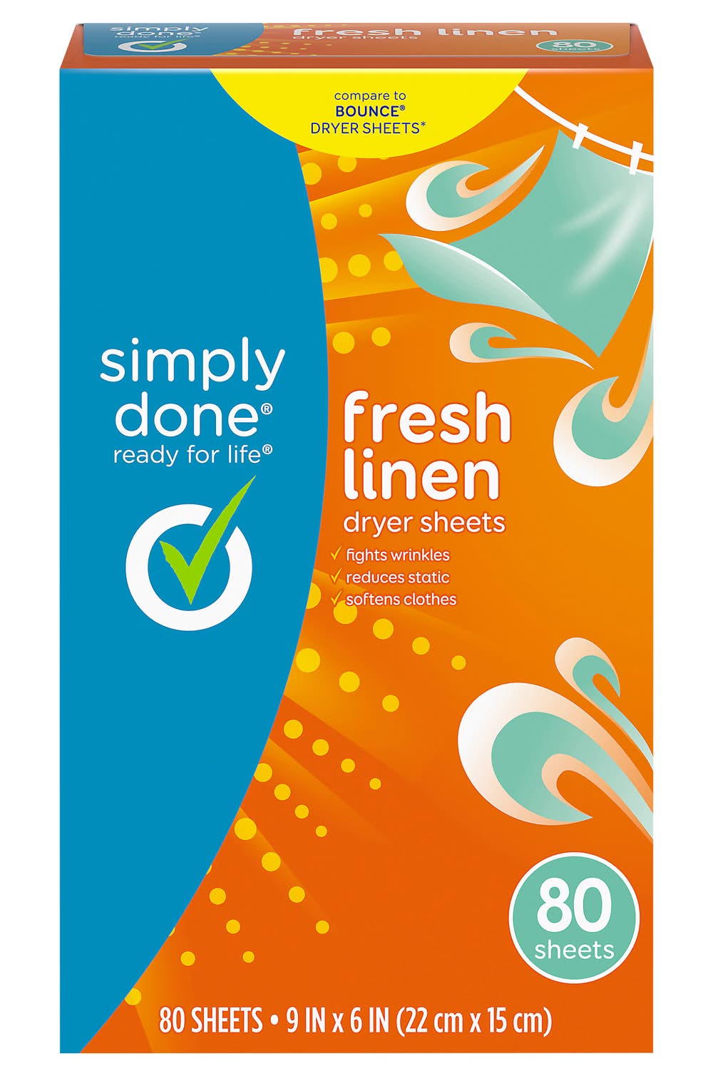 Simply Done Fresh Linen Dryer Sheets, 9 in x 6 in (80 ct)