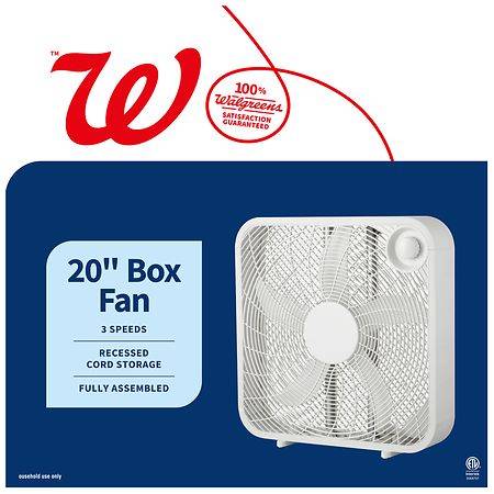 Walgreens Recessed Cord Storage Box Fan, 20 in, White