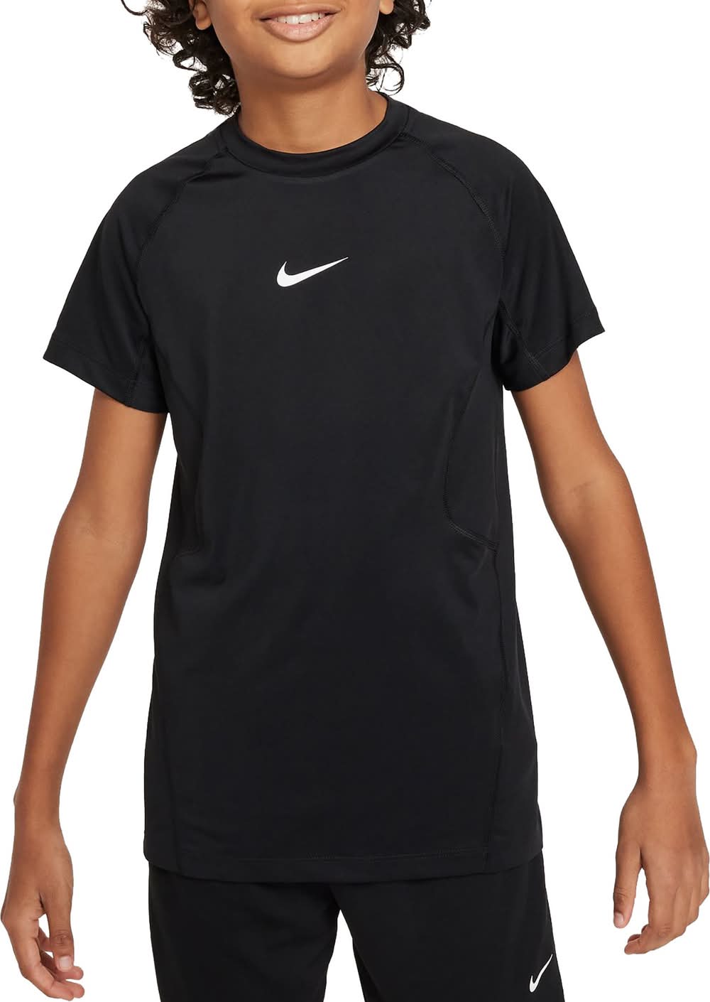 Nike Boys' Pro Dri-FIT Short Sleeve Shirt (Black/White, L)