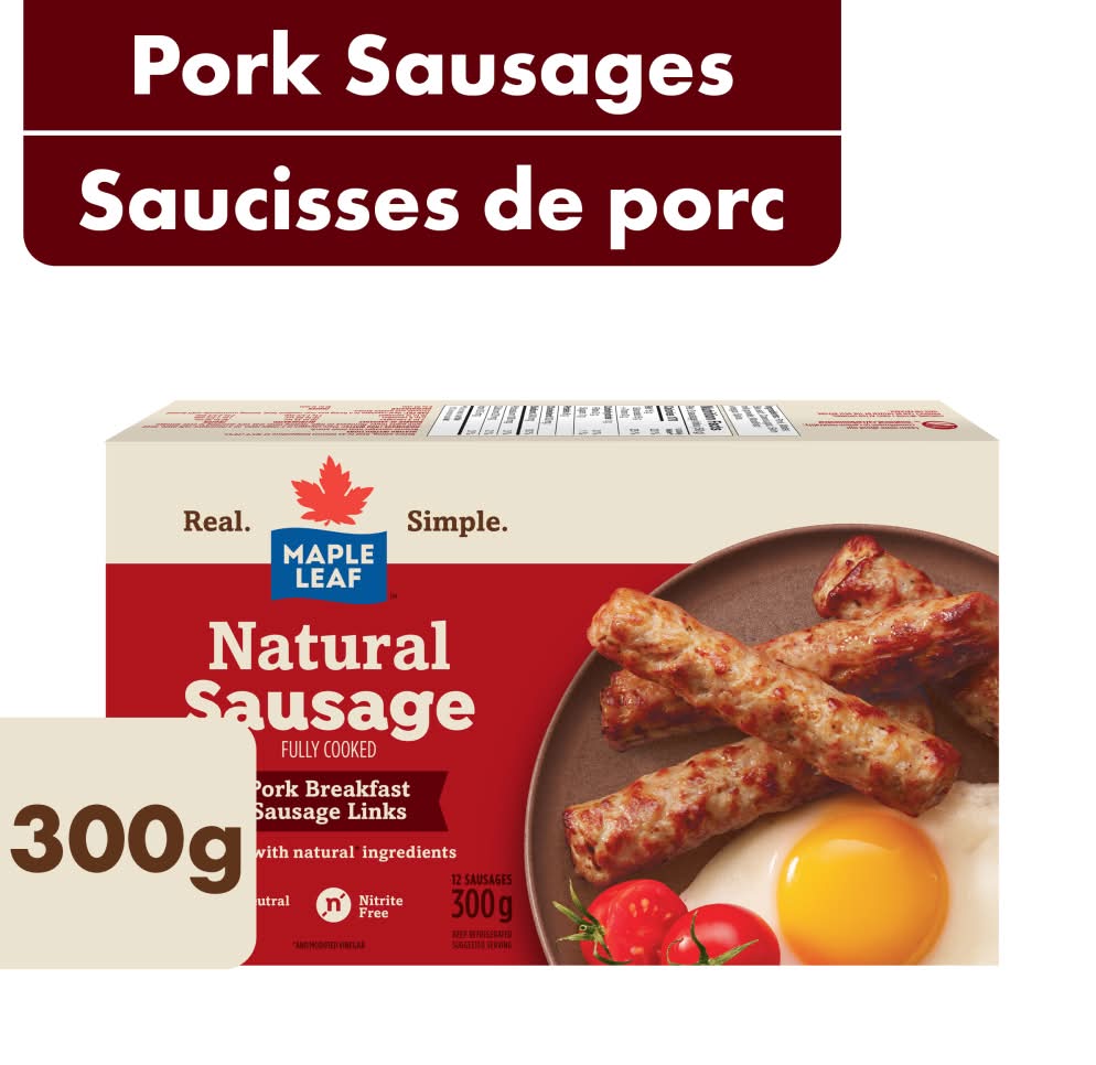 Maple leaf saucisses de porc à déjeuner naturelles - natural pork breakfast sausages (12 unités)