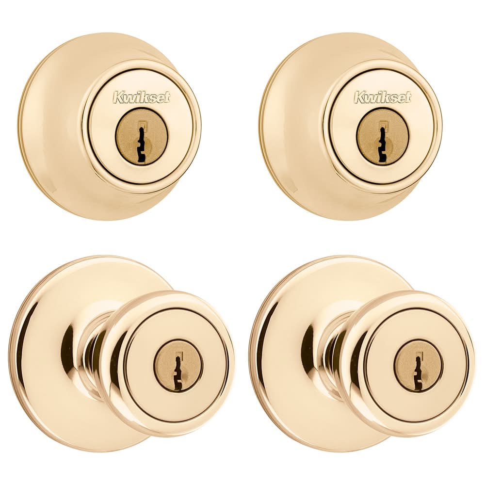 Kwikset Tylo Polished Brass Exterior Single-Cylinder Deadbolt and Keyed Entry Door Knob 2 -Pack