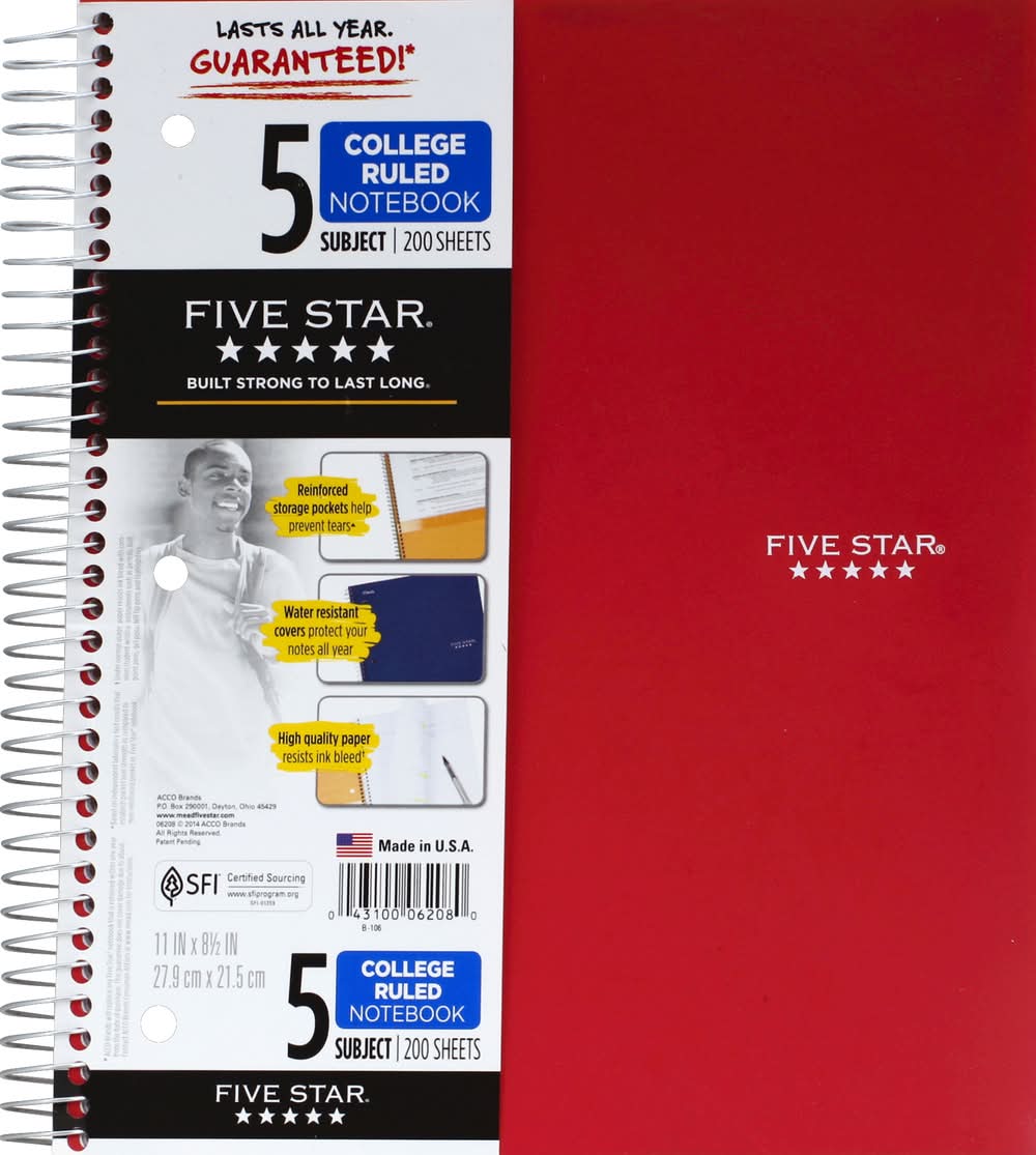 Five Star 5 Subject College Ruled Wirebound Notebook (2.01 lbs)