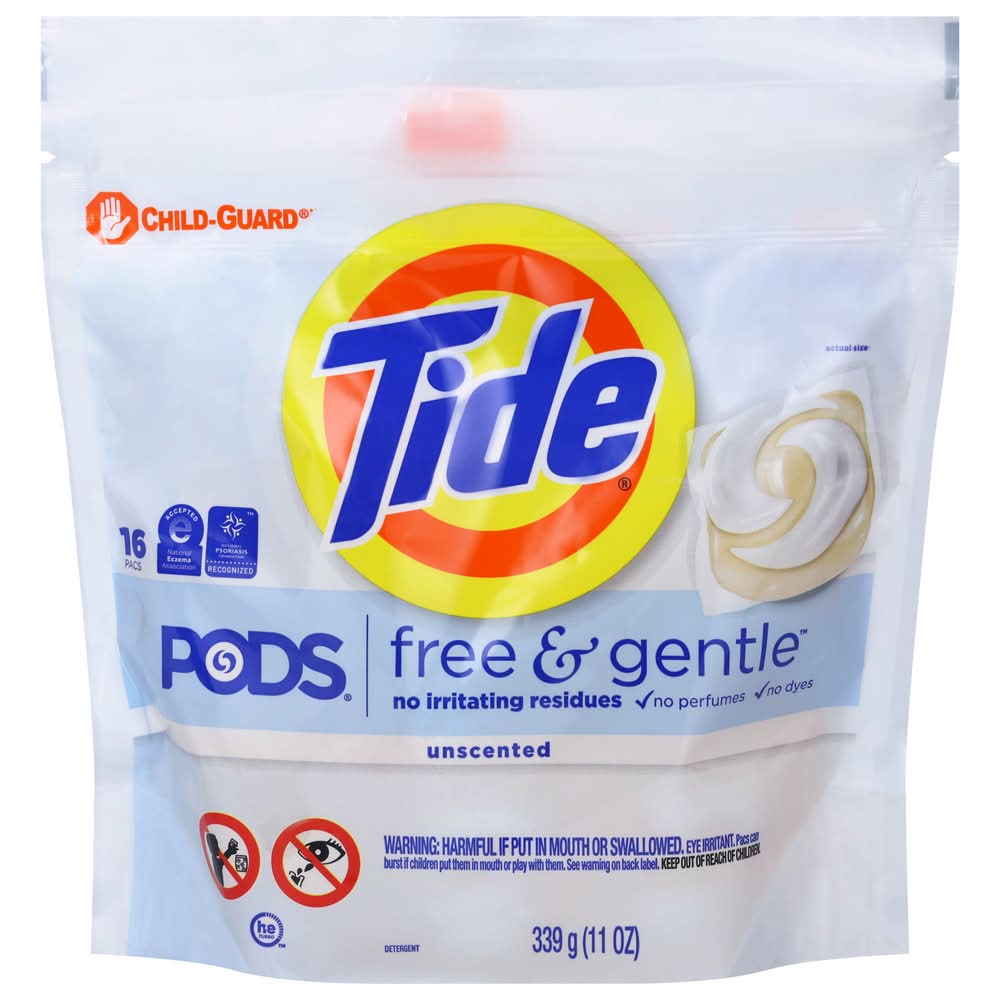 Tide Free & Gentle Laundry Detergent Pods (12 oz, 16 ct)