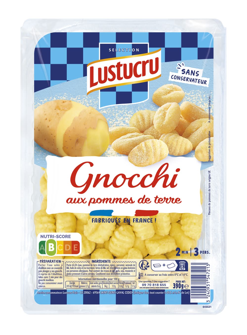 Lustucru Sélection - Pâtes fraîches gnocchi aux pommes de terre (390g)