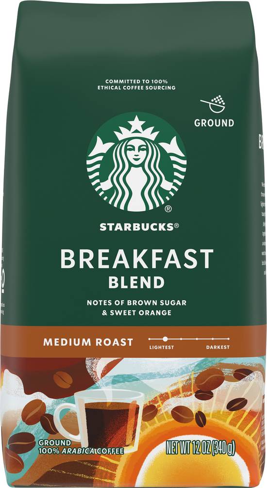 Starbucks Medium Roast Ground 100% Arabica Breakfast Blend Coffee (12 oz)