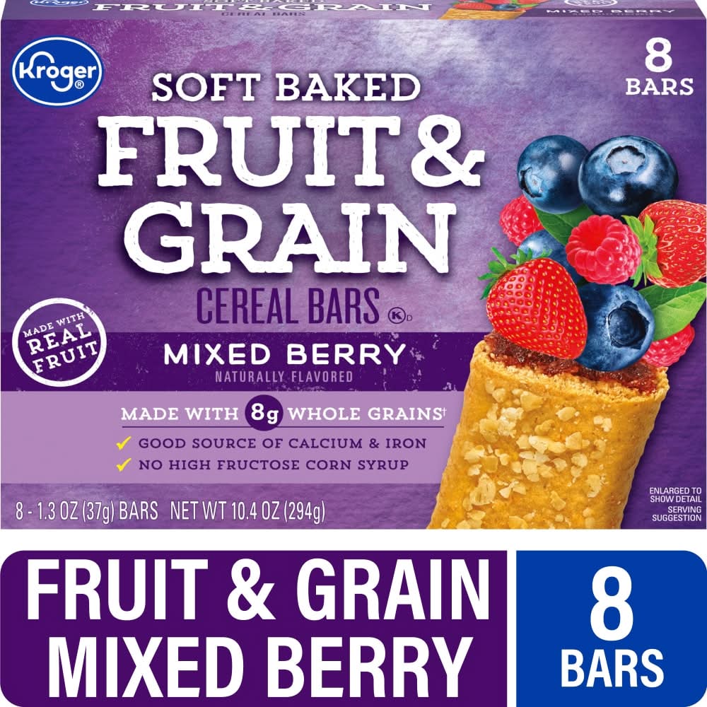 Kroger Soft Baked Fruit & Grain Cereal Bars, Mixed Berry (8 x 1.3 oz)