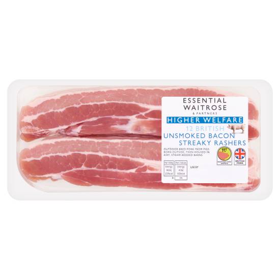 Waitrose & Partners British Unsmoked Bacon Streaky Rashers (12 pack)
