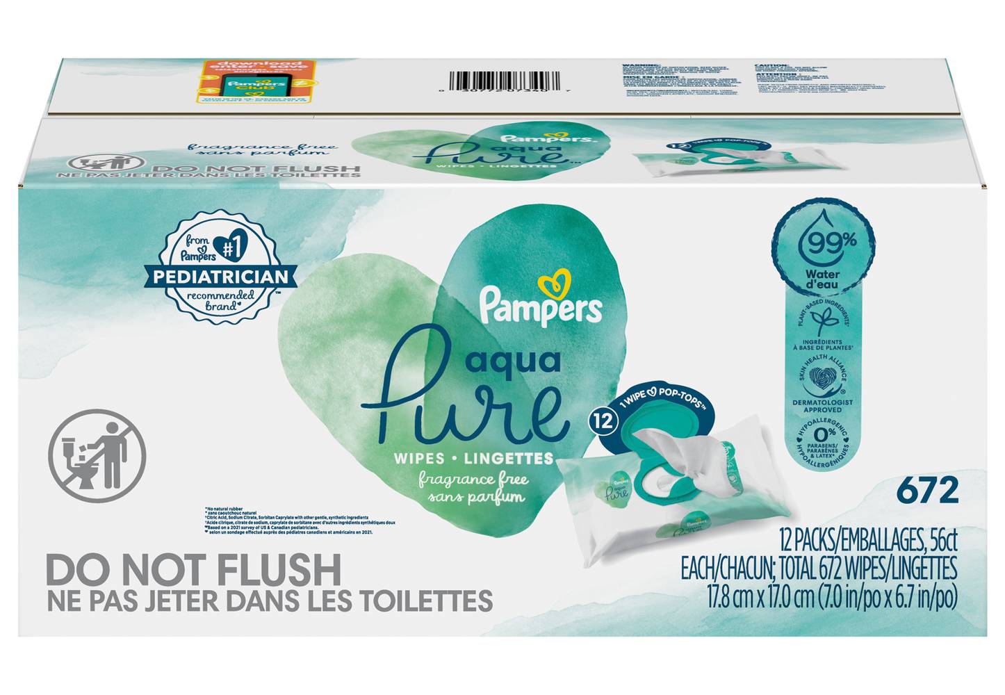Pampers Aqua Pure Sensitive Baby Wipes, 17.8x17 cm (12 ct)