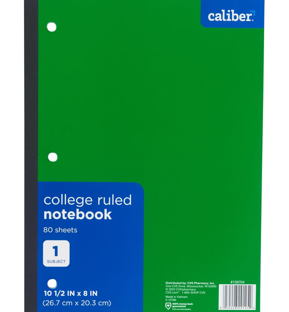 Caliber 1 Subject Notebook, 10-1/2 x 8 in