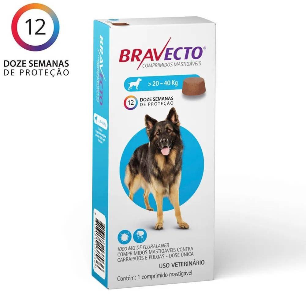 Msd antipulgas e carrapatos para cães de 20 a 40kg bravecto mastigável (1 comprimido)