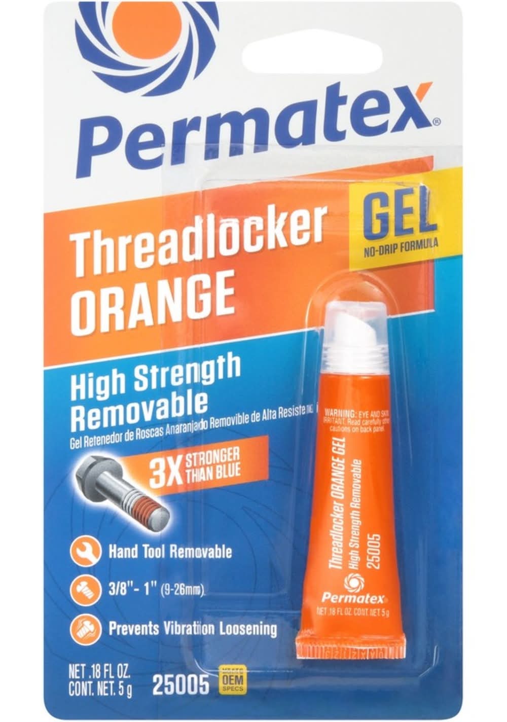 Permatex High Strength Removable Threadlocker Gel 0.18 Oz