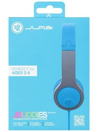 JLab Jbuddies Folding On-Ear Kids Wired Headphones, Blue-Gray
