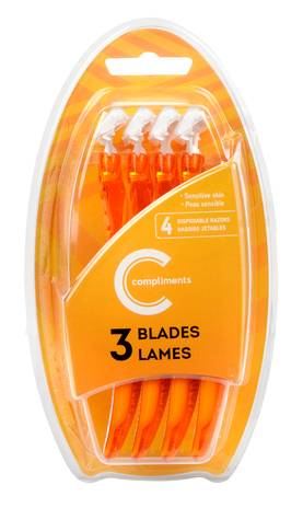 Compliments Rasoirs Jetables À TroisLamesPour Femmes 4 Un / Compliments Women's Disposable Razor Triple Blade 4 Pack