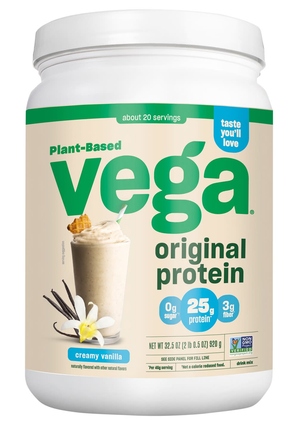 Vega Original Protein Plant-Based Drink Mix, Creamy Vanilla (32.5 oz)