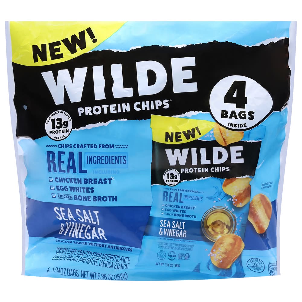 Wilde Protein Crispy Chips Bags, Sea Salt-Vinegar (4 x 1.34 oz)